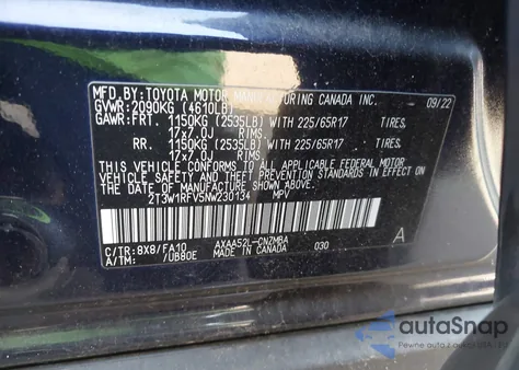 2022 Toyota Rav4 Xle z USA, uszkodzony, nr VIN 2T3W1RFV5NW230134